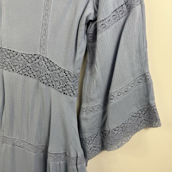 Cottagecore Baltic Born New Blue Mini Dress Medium Lace Trim Flared Sleeve - Picture 13 of 16